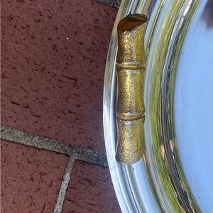 TRAY with Gold Bamboo Handles Silver Round Palm Beach Chic!